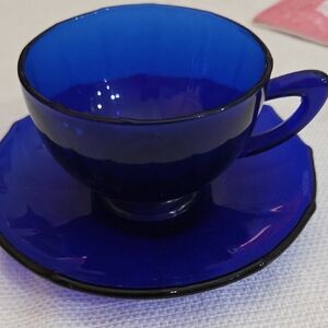 Cobalt Blue Glass Teacup and Saucer 1970's
